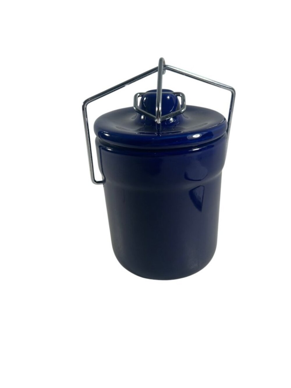 Cobalt Blue Stoneware Crock Canister 5 Inch Wire Bail Lid Ceramic Jar